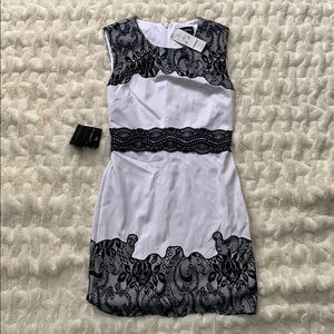 Bebe white lace ponte dress